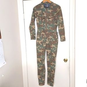 Like New Free People Lennox Jumpsuit Army Camo Green Brown Size Small
